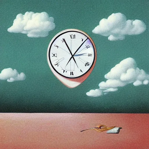 Image similar to synchronicity clock illustration detailed surrealism rene magritte