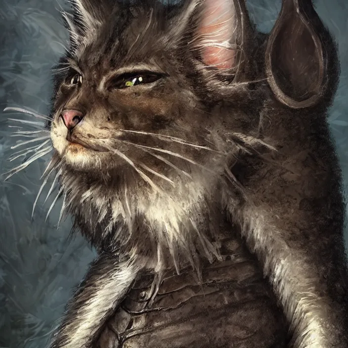 Prompt: khajit tabaxi catfolk humanoid with maine coon features black fur with a scar on the left eye and holding two shortswords cloaked in shadow and wearing hooded leather armor toned muscle, dungeons and dragons, pure white background, fantasy, tarot card style, high detail, hyper realistic