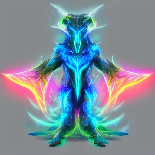 Image similar to creature concept of a neon elemental, whirling energy made of neon ( dramatic, cinematic, digital fantasy art )