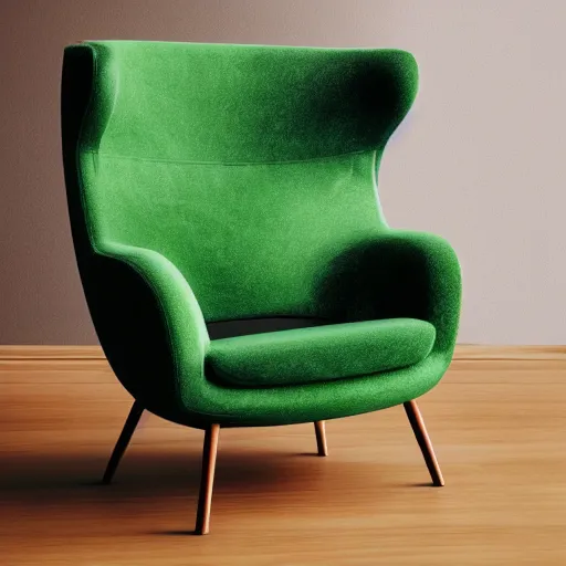 Image similar to an avacado chair, an armchair that looks like an avacado with green leather and seed yolk, award winning design, studio lighting, advanced photography, beautifully lit