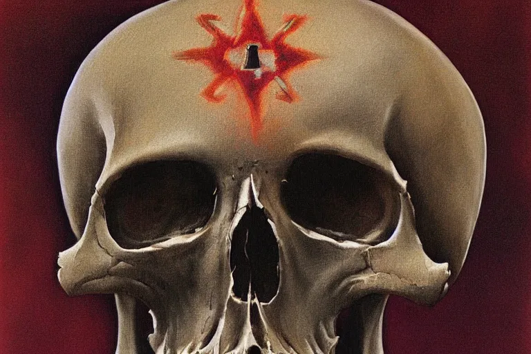 Prompt: aztec skull digitally painted by Les Edwards