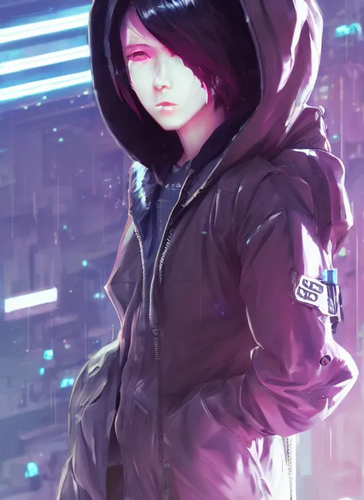 Image similar to cyberpunk anime girl in hoodie, grafity, neonpunk, alita, arcane, fortiche, action, tokyo street, detail, good face, pose model, concept art, in style of yoji shinkawa, pan ren wei, col price, atey ghailan, by greg rutkowski, aesthetic