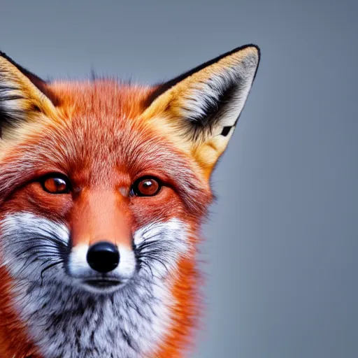 Image similar to a photograph of a red colored fox, macro lens, studio lighting, 8 k resolution