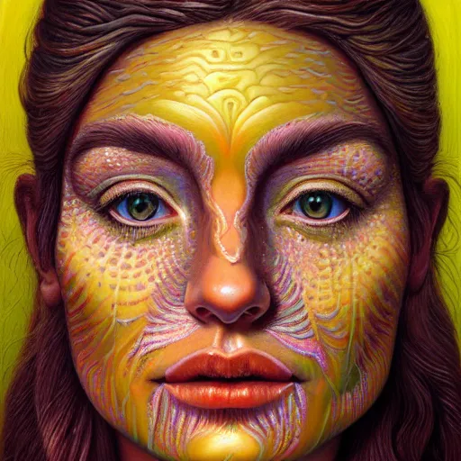Prompt: intricate five star goddess demeter facial portrait by casey weldon, oil on canvas, hdr, high detail, photo realistic, hyperrealism, matte finish, high contrast, 3 d depth, centered, masterpiece, vivid and vibrant colors, enhanced light effect, enhanced eye detail, artstationhd