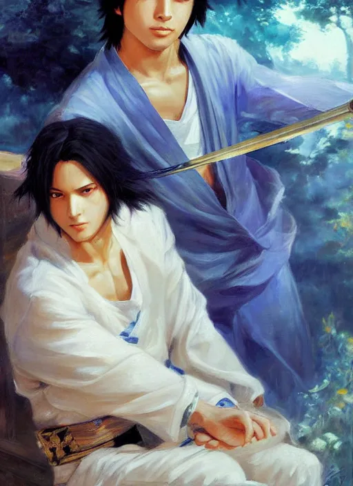 Prompt: sasuke uchiha by ivan shishkin and vladimir volegov and alexander averin and delphin enjolras