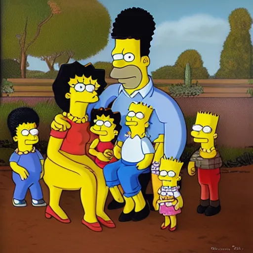 Prompt: oil on canvas painting of a family portrait of the simpsons in the style of gustave courbet, 2 d, ue 5, 8 k, 4 k