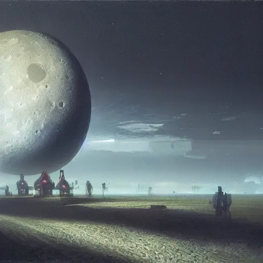 Prompt: a farm on the moon, earth seen in the distance by ruan jia, macabre