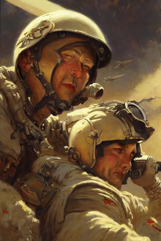 Image similar to bomber pilot, highly detailed painting by gaston bussiere, craig mullins, j. c. leyendecker 8 k