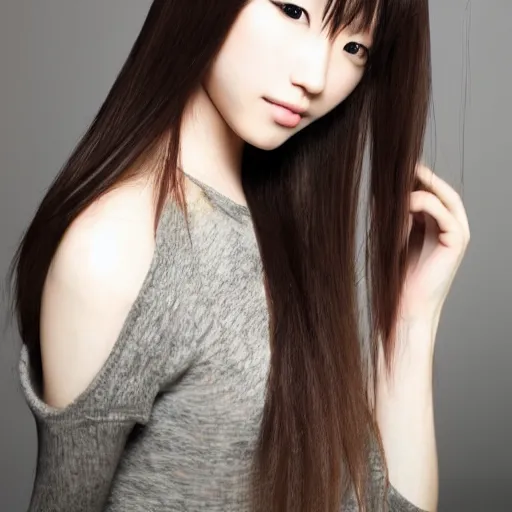 Prompt: Beautiful Japanese model with long brown hair