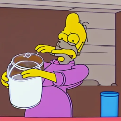 Image similar to disturbing claymation of homer simpson drinking a gallon of milk