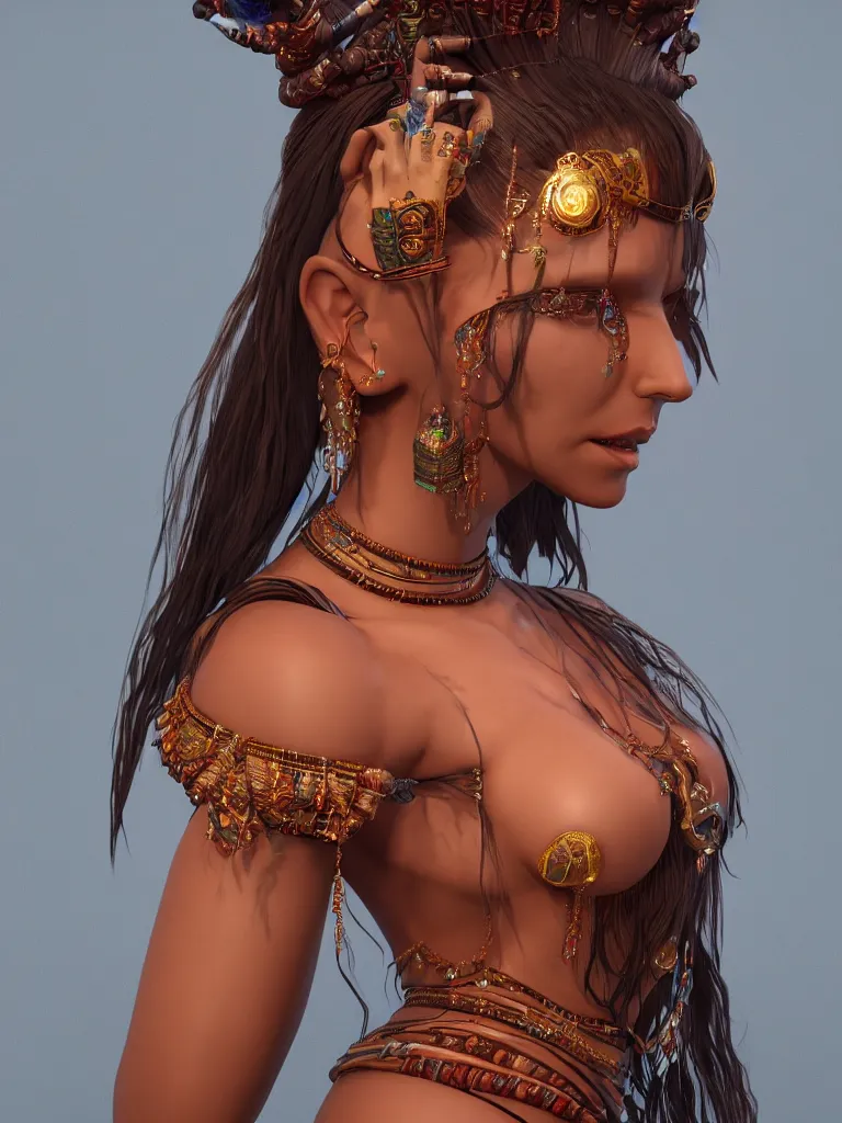 Image similar to a centered render of an alluring tribal goddess, full body, gorgeous face, perfect face, powerful, by viktoria gavrilenko, 3 d, trending on artstation, octane render, 8 k