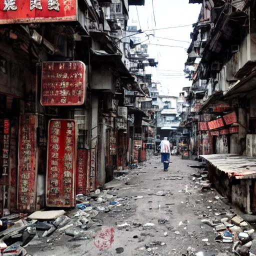 Prompt: streets of kowloon walled city