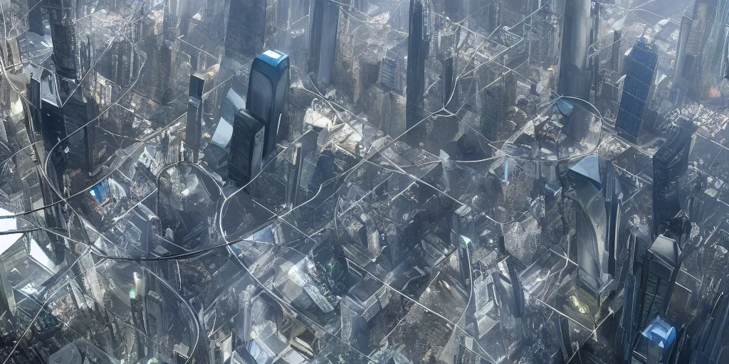 Prompt: giant city encased in glass tethered to the planet below, ray tracing, refractive, award winning, trending on artstation, digital art. highly detailed 8 k. intricate. lifelike. soft light. nikon d 8 5 0.