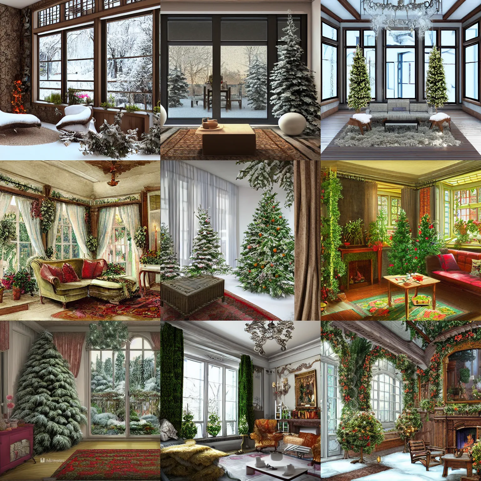 Prompt: digital art, interior view of a cozy winter-garden inside a 19th residence, HD, detailed
