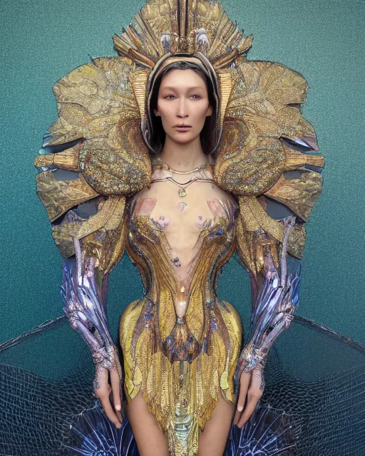 Image similar to a highly detailed metahuman 4 k close up render of an alien goddess bella hadid as sixwinged seraphim in iris van herpen dress schiaparelli in diamonds crystals swarovski and jewelry in style of alphonse mucha gustav klimt trending on artstation made in unreal engine 4