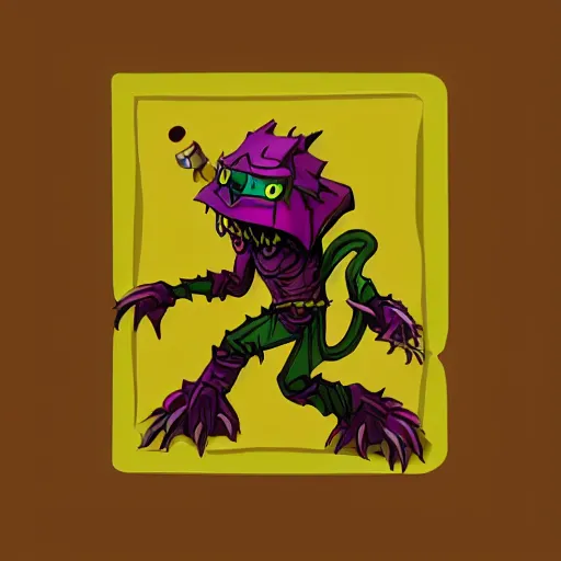 Image similar to a mimic from dungeons and dragons, 2 d, flat, stylish, clean, cmyk, graphic design