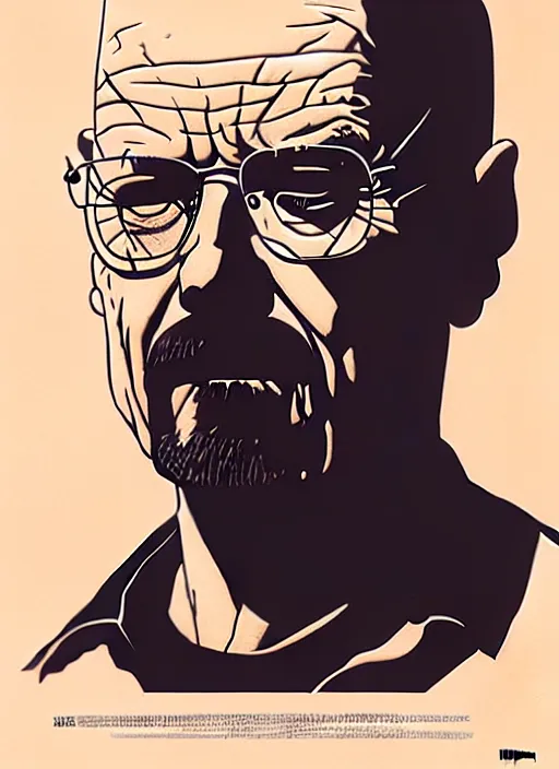 Prompt: poster artwork by Michael Whelan and Tomer Hanuka, of Walter White, from scene from Breaking Bad, clean