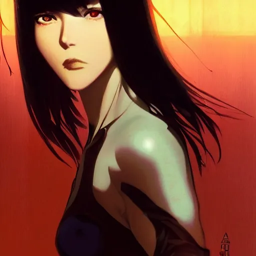 Image similar to A beautiful cyborg woman with glowing eyes || VERY ANIME, fine-face, realistic shaded perfect face, fine details. Anime. realistic shaded lighting poster by Ilya Kuvshinov katsuhiro otomo ghost-in-the-shell, magali villeneuve, artgerm, Jeremy Lipkin and Michael Garmash, Rob Rey and Kentarõ Miura, trending on art station