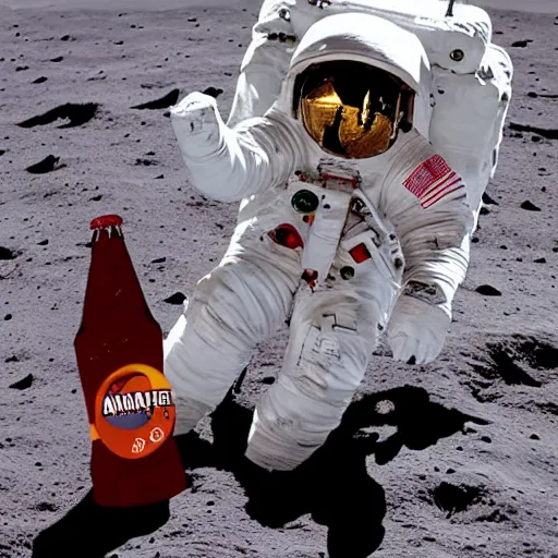 Prompt: astronaut drinking a bottle cola on the moon