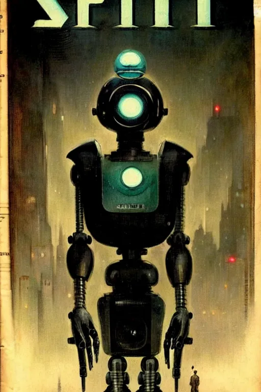 Prompt: ( ( ( ( ( 1 9 5 0 s pulp science fiction magazine cover art robot dark city. muted colors. ) ) ) ) ) by jean - baptiste monge!!!!!!!!!!!!!!!!!!!!!!!!!!!!!!