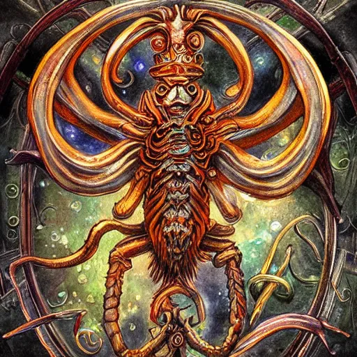 Image similar to detailed and sharp scorpio god artistic zodiac artwork, mystic style, detailed, 8 k, detailed, symmetrical, by brian froud