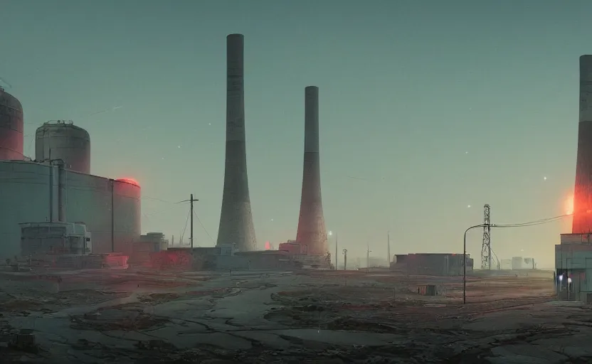 Prompt: an abandoned post-apocalyptic nuclear power plant, simon stålenhag, rendered by Beeple, by Makoto Shinkai, syd meade, starwars, space art concept, digital art, unreal engine, WLOP, trending on artstation, 4K UHD image, octane render,