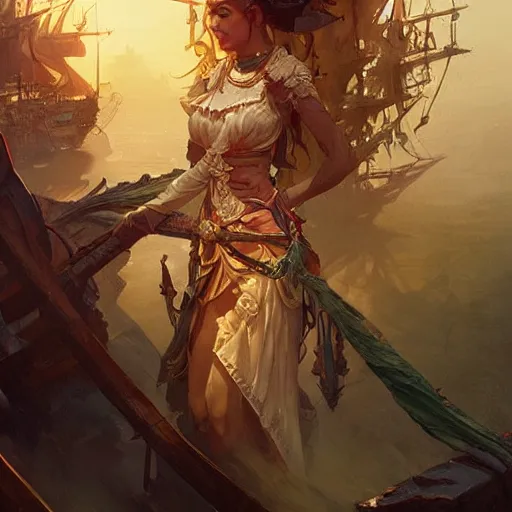 Image similar to burning pirate ship d & d fantasy intricate elegant highly detailed digital painting artstation concept art matte sharp focus illustration hearthstone art by artgerm art by greg rutkowski art by alphonse mucha