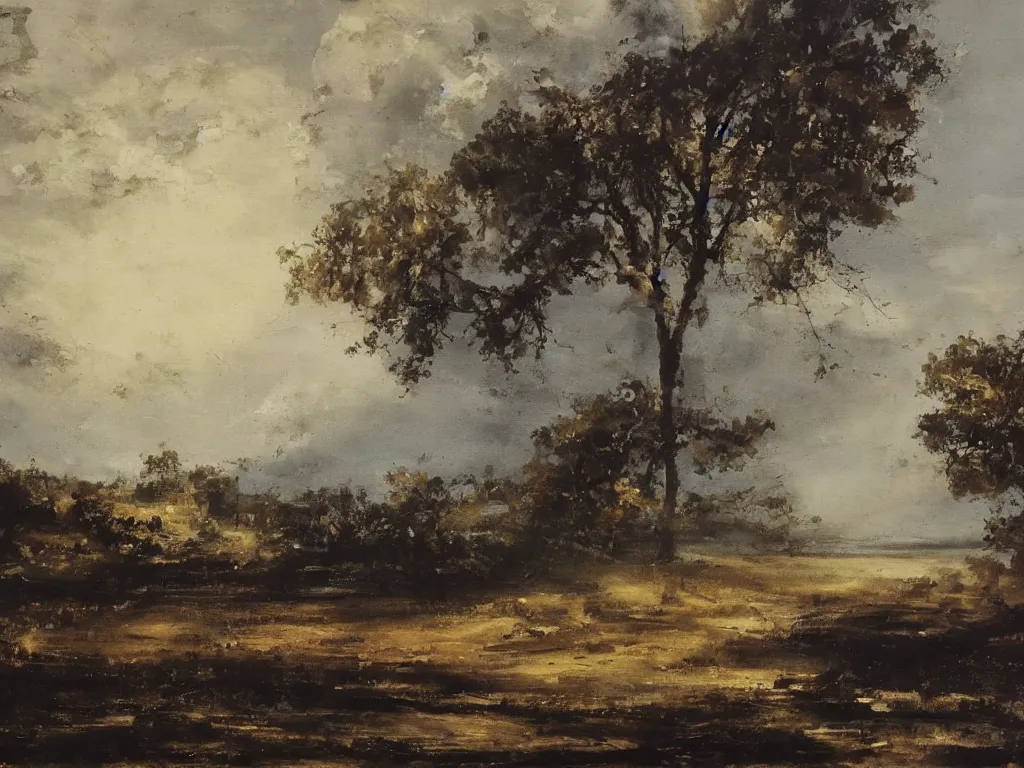 Image similar to morning landscape, painting by peter balke, oil on canvas