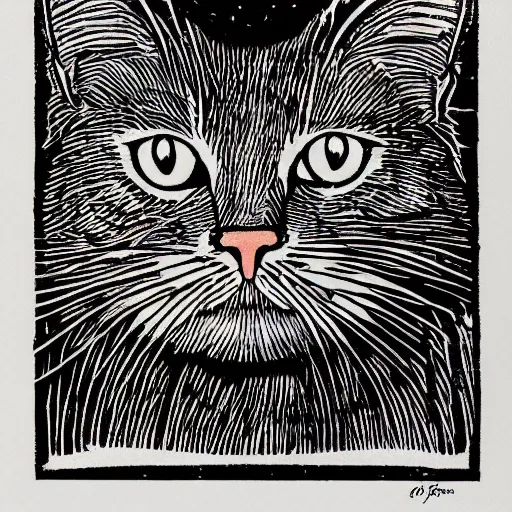 Image similar to cat woodcut print by Samuel Jessurun de Mesquita