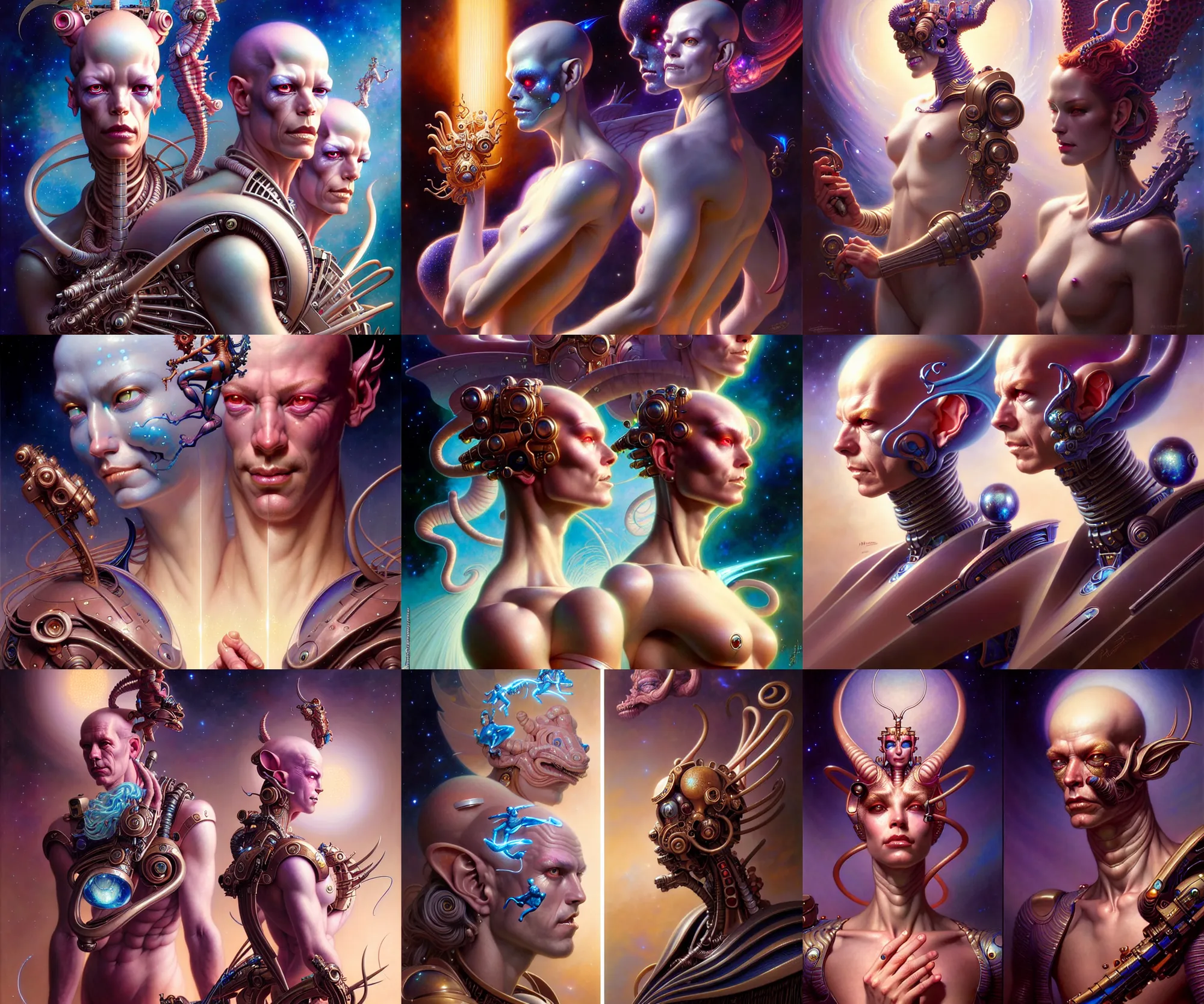 Image similar to beautiful gemini happy sad fantasy character portrait, ultra realistic, wide angle, intricate details, the fifth element artifacts, highly detailed by peter mohrbacher, hajime sorayama, wayne barlowe, boris vallejo, aaron horkey, gaston bussiere, craig mullins