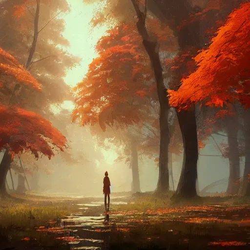 Image similar to autumn, concept art, artstation, makoto shinkai, digital art, greg rutkowski