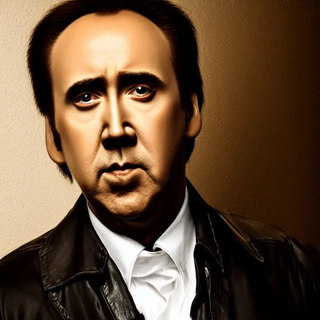 Image similar to nicolas cage headshot photo portrait headshot even lighting