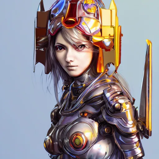 Image similar to studio portrait of lawful good colorful female holy mecha paladin absurdly beautiful, elegant, young sensual graceful woman, ultrafine hyperrealistic detailed face illustration by kim jung gi, irakli nadar, intricate linework, sharp focus, bright colors, matte, octopath traveler, final fantasy, unreal engine highly rendered, global illumination, radiant light, intricate environment