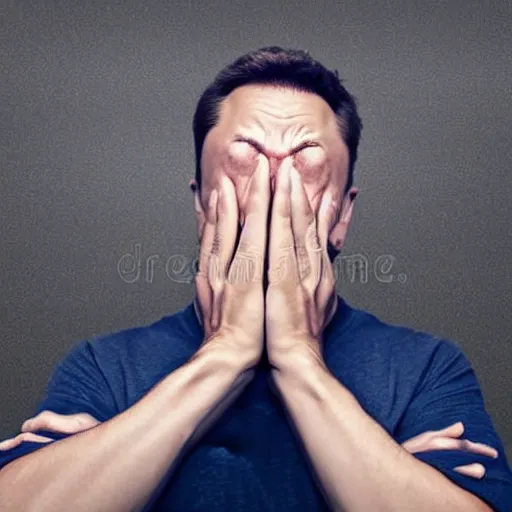 Image similar to a man who is covering his ears from a very loud noise, pained expression, stock photography, elon musk, 4 k