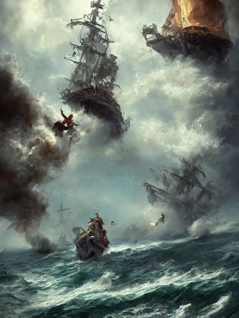 Prompt: sailor tossing an anchor overboard a ship in the baroque era, hearthstone art style, epic fantasy style art by Craig Mullins, fantasy epic digital art, epic fantasy card game art by Greg Rutkowski