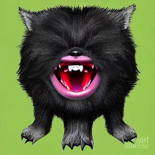 Prompt: a cute fluffy black creature with fangs, digital art