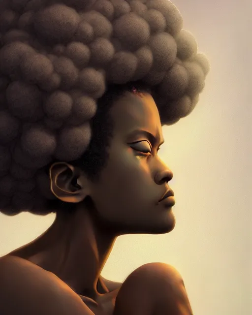 Prompt: afro samurai, female, prismatic highlights, atmosphere, gorgeous, brown skin, beautiful, depth of field, cinematic, macro, concept art, 50mm, artstation, digital painting, elegant, epic, weta digital, focus, octane render, v-ray, 8k, kodak portra, art by Dorothea Tanning