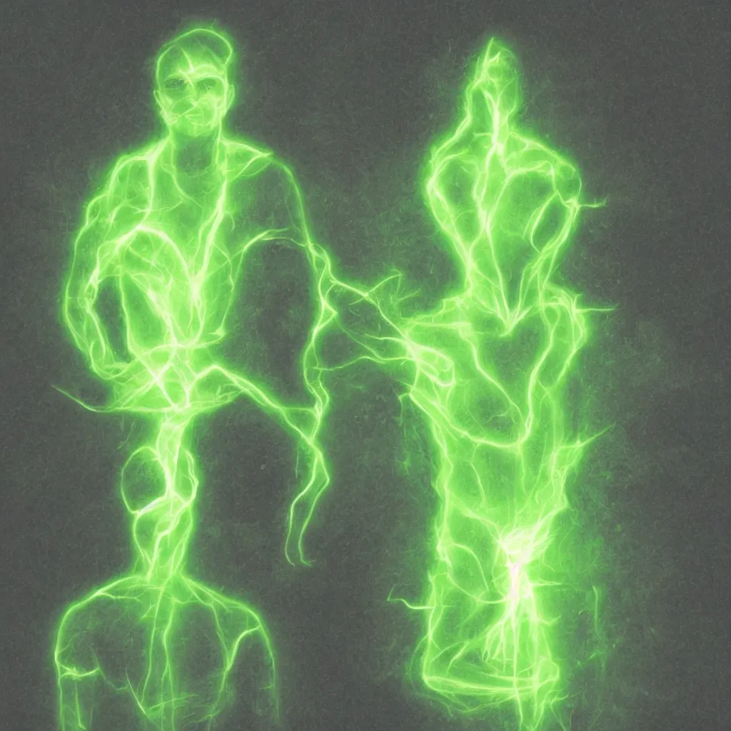 Image similar to A man with a green aura