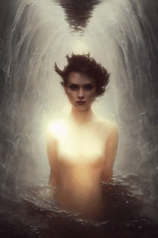 Prompt: floating in deep dark murky water!!!, underwater atmospheric mood, dark surreal mood! cinematic volumetric lights, bust portrait, dnd, fantasy, intricate, elegant, highly detailed, digital painting, artstation, concept art, smooth, sharp focus, illustration, art by artgerm and tom bagshaw and greg rutkowski and alphonse mucha