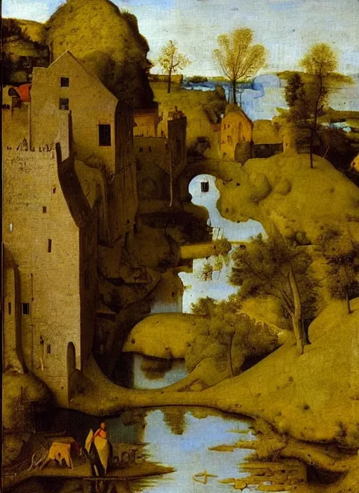 Prompt: water being in the river, medieval painting by Jan van Eyck, Johannes Vermeer