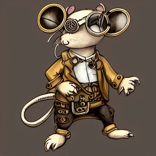 Image similar to a rat with steampunk googles, by Fortiche Studio