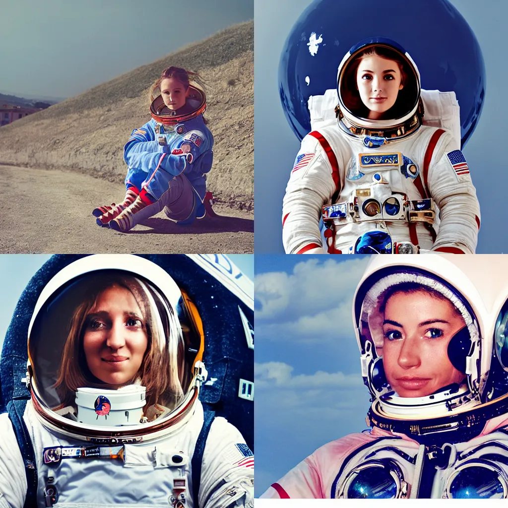 Prompt: portrait of an astronaut girl in Badolato (south Italy), Vogue magazine style, photograph