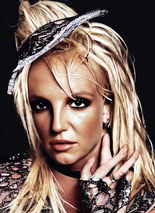 Image similar to britney spears styled by nick knight posing, vogue magazine, highly realistic. high resolution. highly detailed. dramatic. 8 k. 4 k.