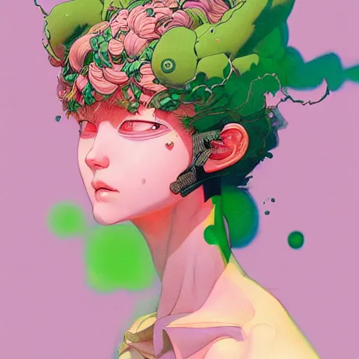 Image similar to prompt : pink and green portrait soft light painted by james jean and katsuhiro otomo and erik jones, inspired by evangeleon anime, smooth face feature, intricate oil painting, high detail illustration, sharp high detail, manga and anime 1 9 9 0