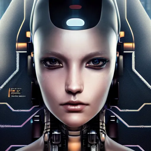 Image similar to Mechanical Cyberpunk Female Android, Half-Body, intricate, elegant, super highly detailed, professional digital painting, artstation, concept art, smooth, sharp focus, no blur, no dof, extreme illustration, Unreal Engine 5, Photorealism, HD quality, 8k resolution, cinema 4d, 3D, beautiful, cinematic, art by artgerm and greg rutkowski and alphonse mucha and loish and WLOP