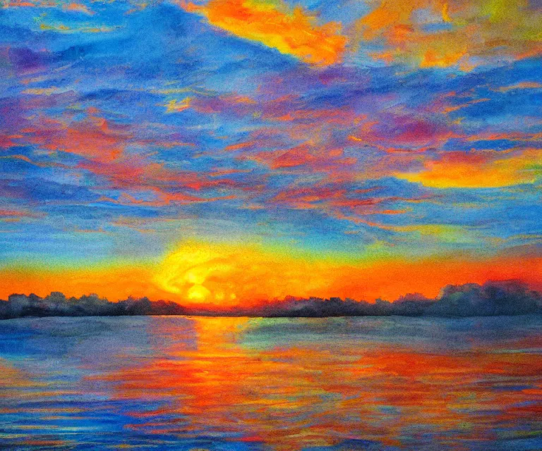 Image similar to clouds, sunrise, water painting