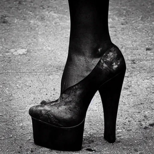 Image similar to “A fashion photograph of platform high heels made out of earthquakes”