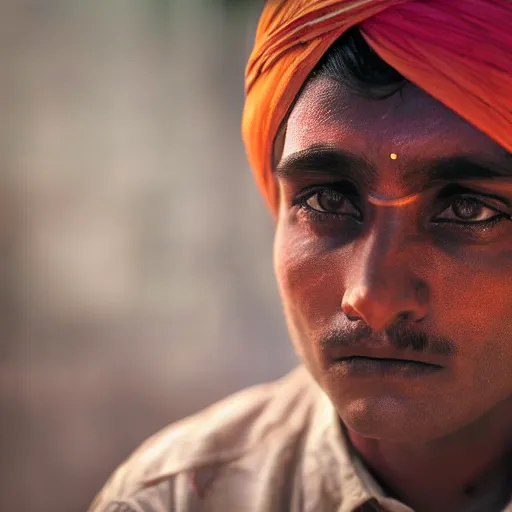 Prompt: a dramatic photograph of worker from india, cinematic lighting
