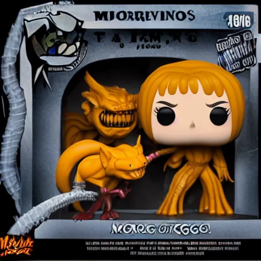 Image similar to funko pop of aragog fighting with the balrog in the moria mines, cinematic high quality very detailed