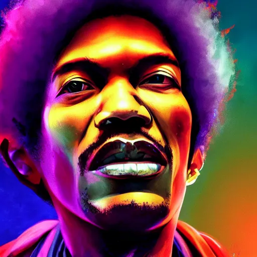 Prompt: portrait of jimmy hendrix as the voodoo child, mattepainting concept blizzard pixar maya engine on stylized background splash comics global illumination lighting artstation, sharp focus, lois van baarle, ilya kuvshinov, rossdraws